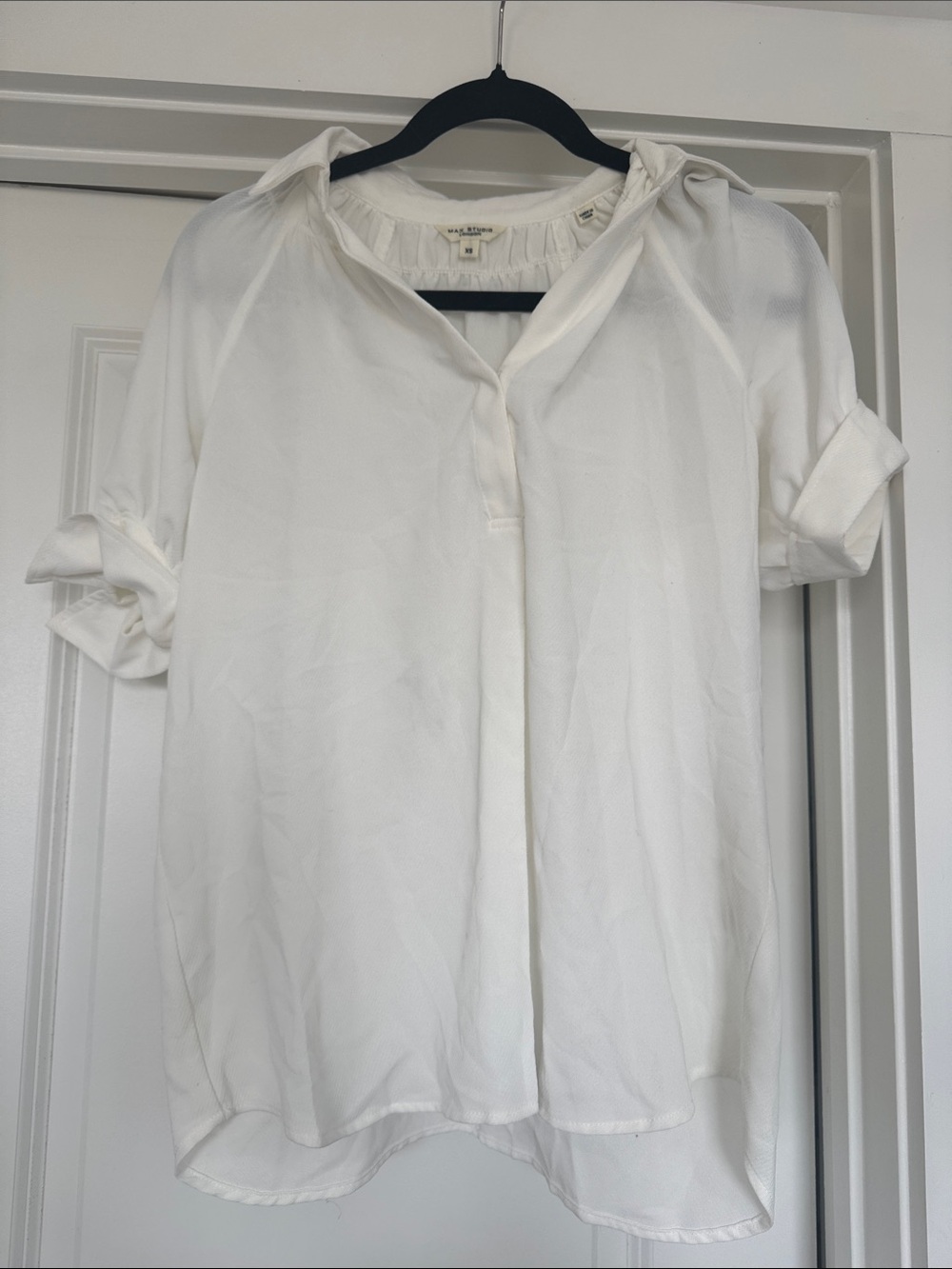 Max Studio White Hooded Roll-Sleeve Tunic Blouse